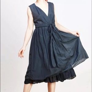 CP Shades Julia Midi Dress Blue Size XS Cotton Silk Sleeveless Draw Waist V-Neck